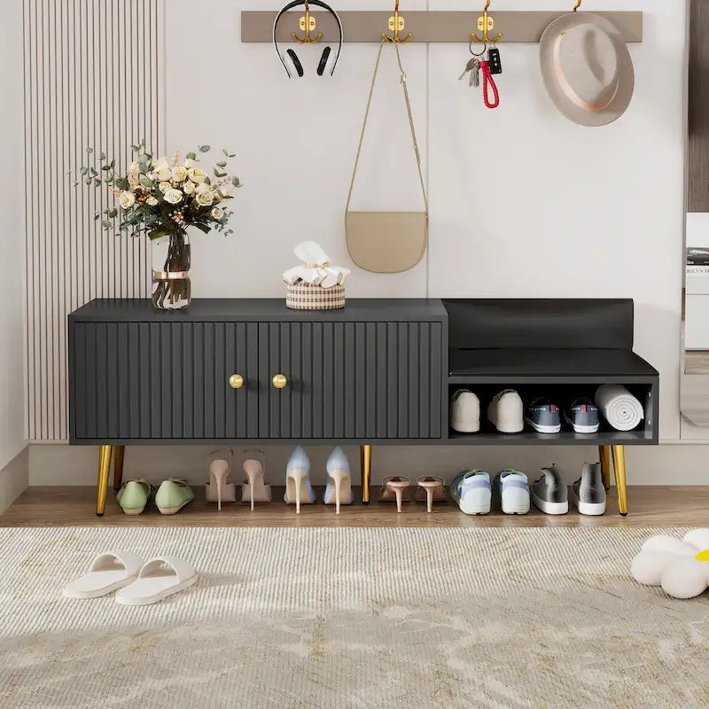 Upholstered Shoe Storage Bench with Hidden Compartment