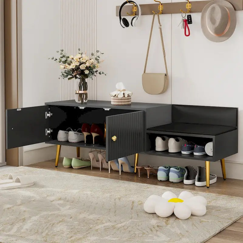 Upholstered Shoe Storage Bench with Hidden Compartment