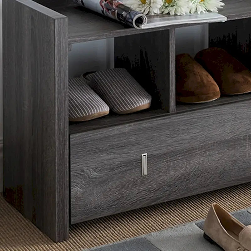 Shoe Entry Bench with Three Shelves, One Drawer, and Divided Compartment