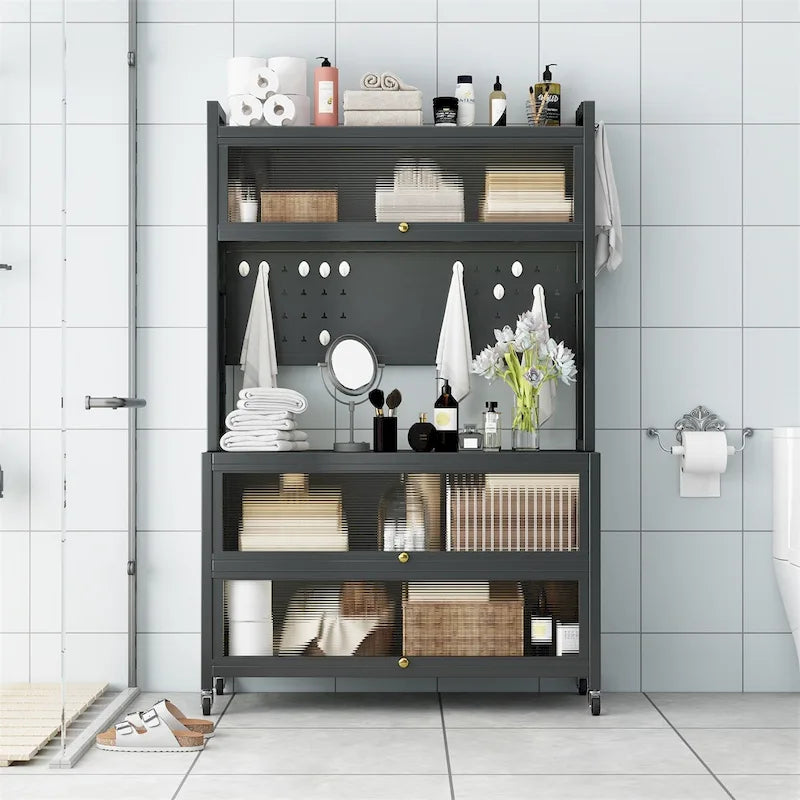 Metal Storage Shelves with Cabinet and Wheels