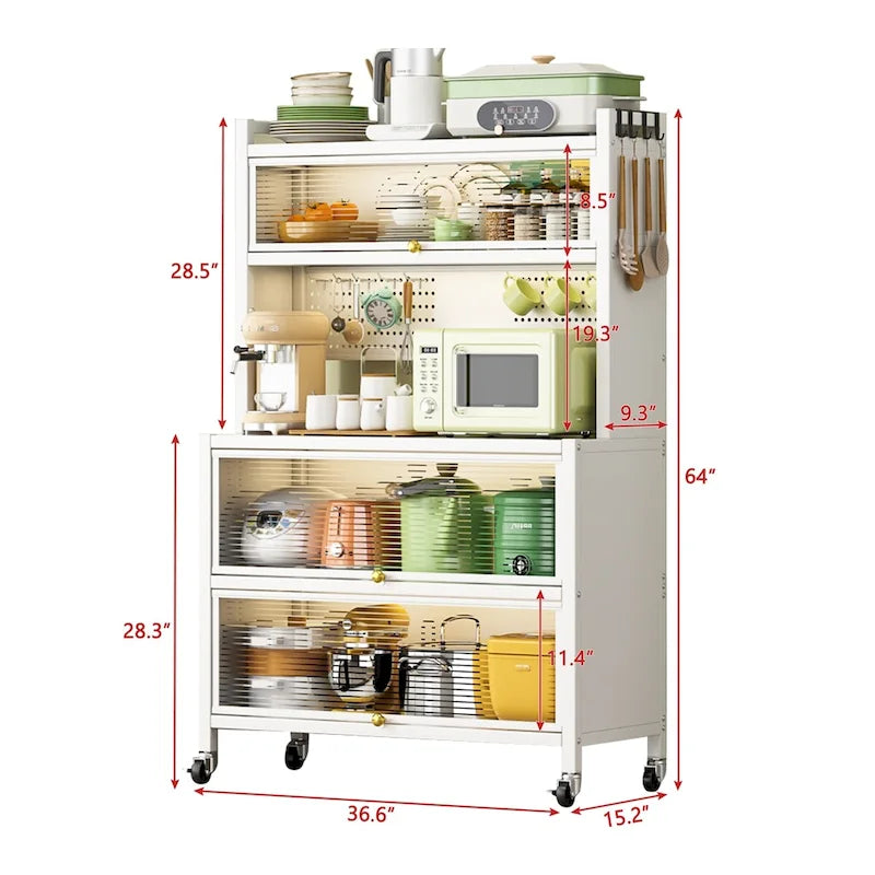 Metal Storage Shelves with Cabinet and Wheels