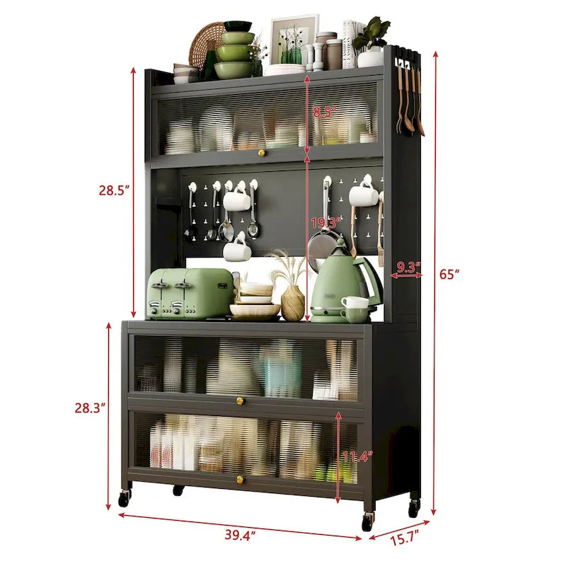 Metal Storage Shelves with Cabinet and Wheels