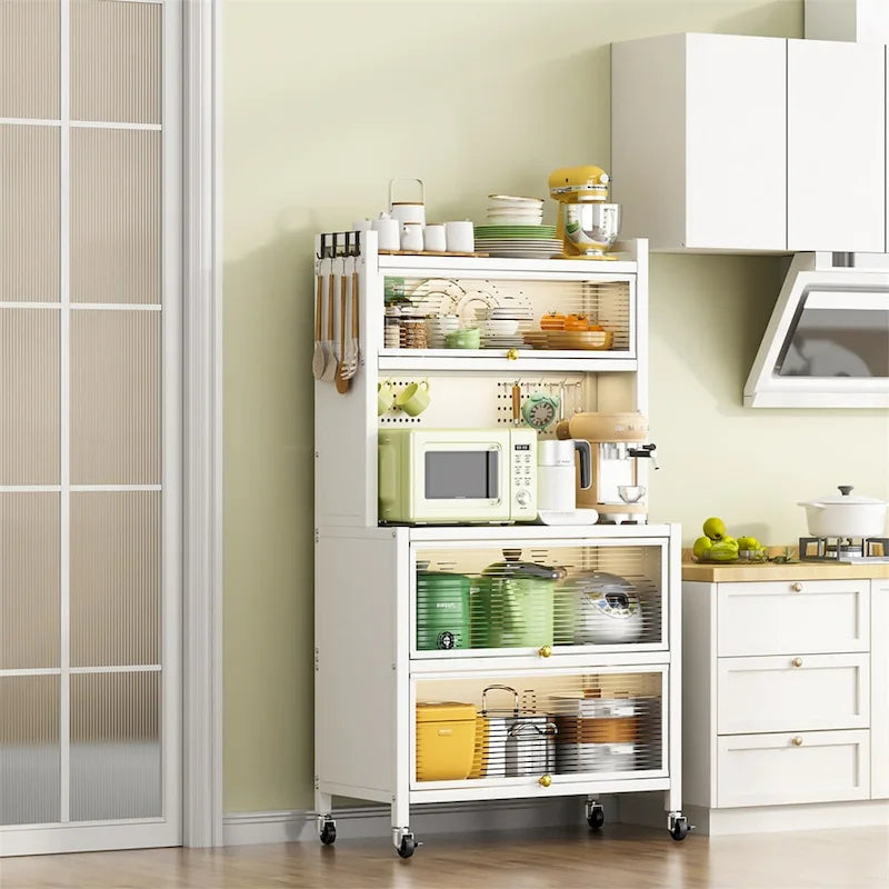 Metal Storage Shelves with Cabinet and Wheels