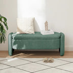 Oval Storage Ottoman Bench with Lamb Fleece Fabric Cover