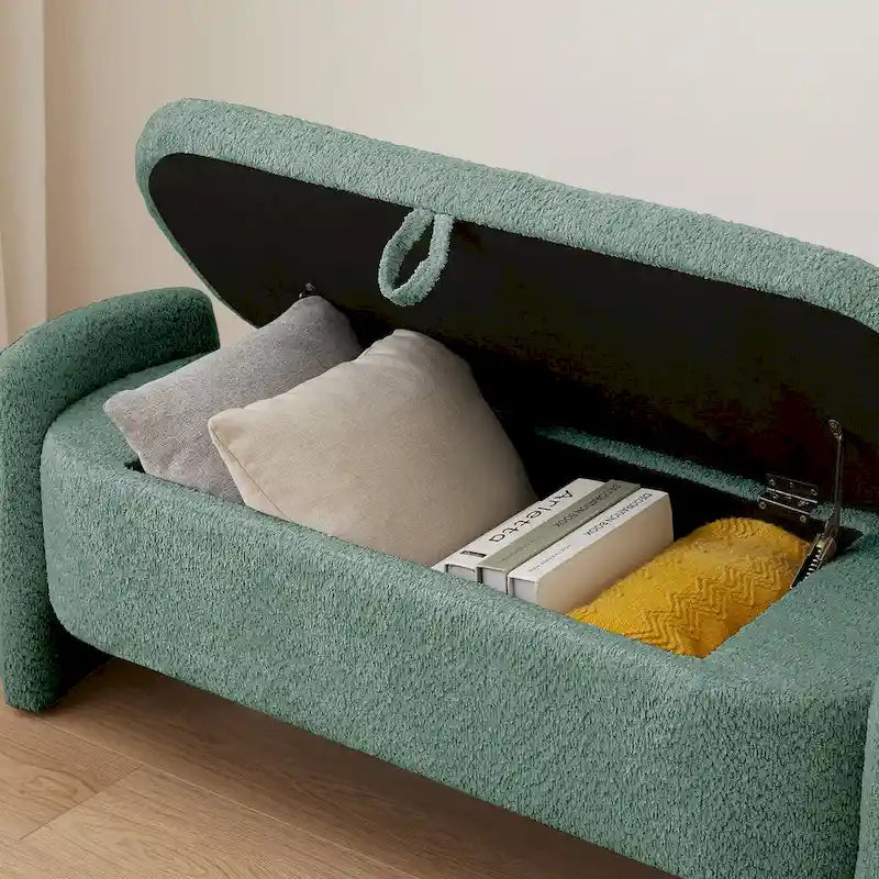 Oval Storage Ottoman Bench with Lamb Fleece Fabric Cover