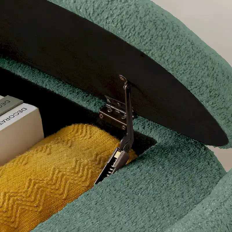Oval Storage Ottoman Bench with Lamb Fleece Fabric Cover