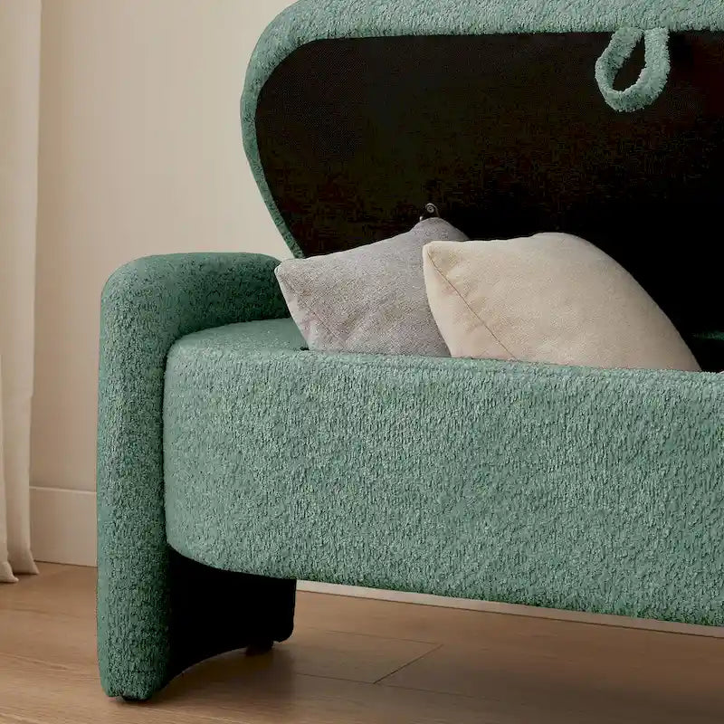 Oval Storage Ottoman Bench with Lamb Fleece Fabric Cover