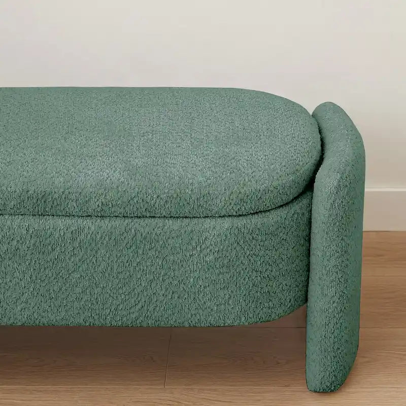 Oval Storage Ottoman Bench with Lamb Fleece Fabric Cover