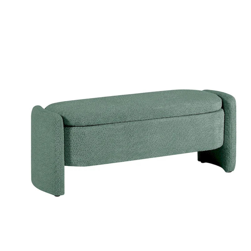Oval Storage Ottoman Bench with Lamb Fleece Fabric Cover