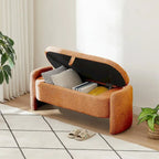 Oval Storage Ottoman Bench with Lamb Fleece Fabric Cover