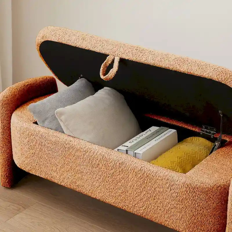 Oval Storage Ottoman Bench with Lamb Fleece Fabric Cover