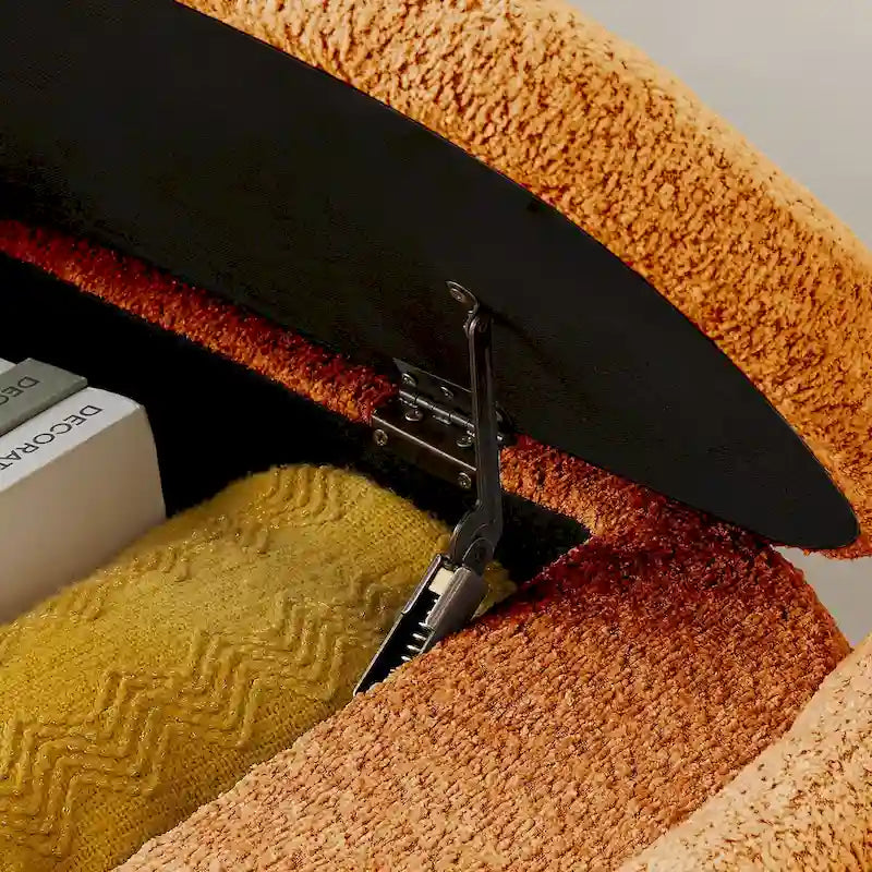 Oval Storage Ottoman Bench with Lamb Fleece Fabric Cover