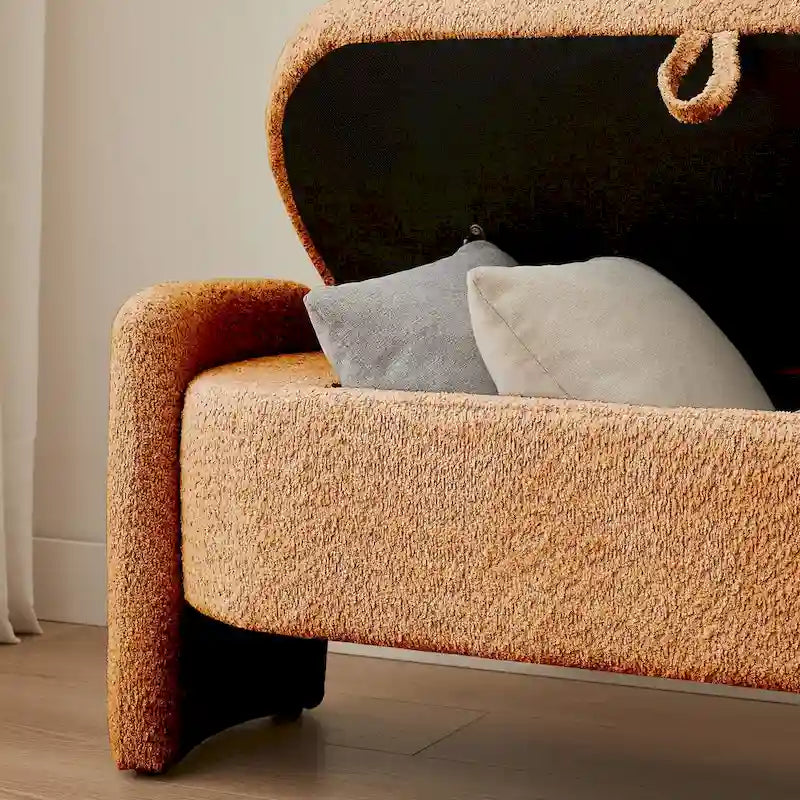 Oval Storage Ottoman Bench with Lamb Fleece Fabric Cover