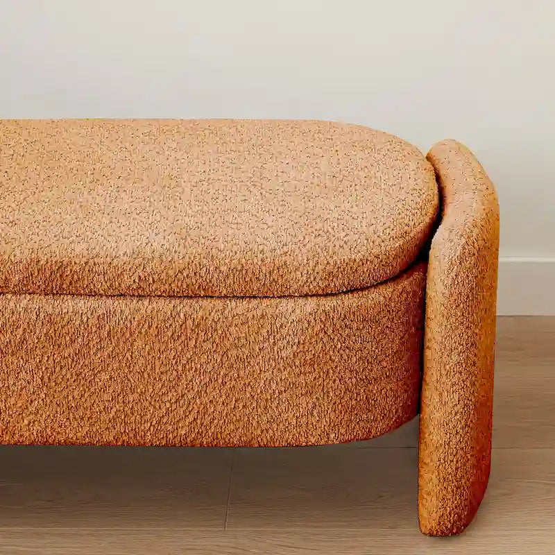 Oval Storage Ottoman Bench with Lamb Fleece Fabric Cover