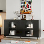 4-Door Cabinet with Fluted Glass and Adjustable Shelves