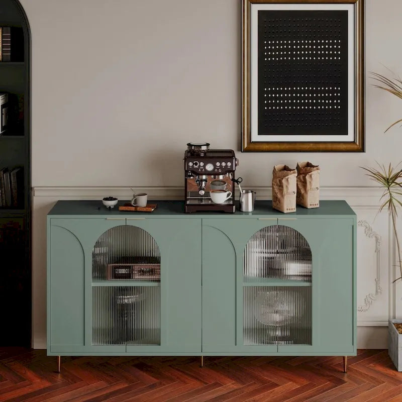 4-Door Cabinet with Fluted Glass and Adjustable Shelves