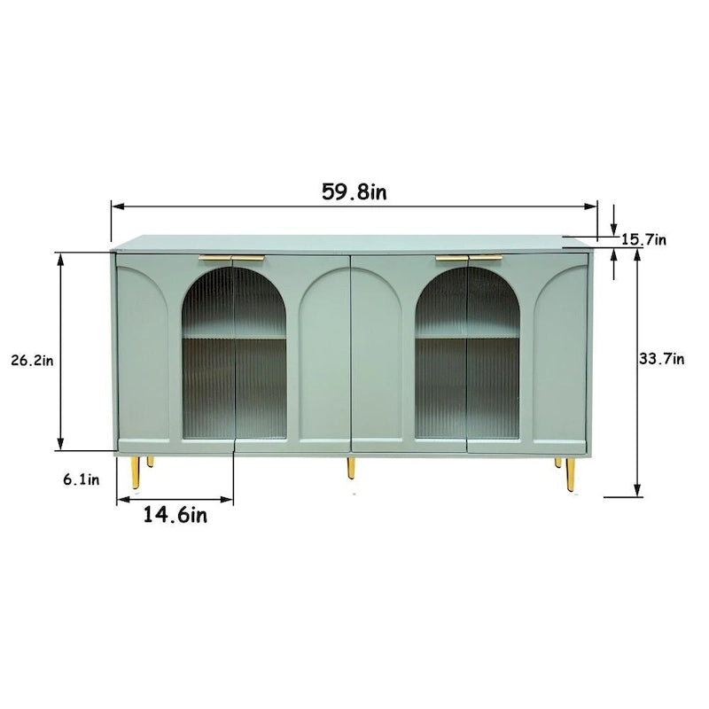 4-Door Cabinet with Fluted Glass and Adjustable Shelves