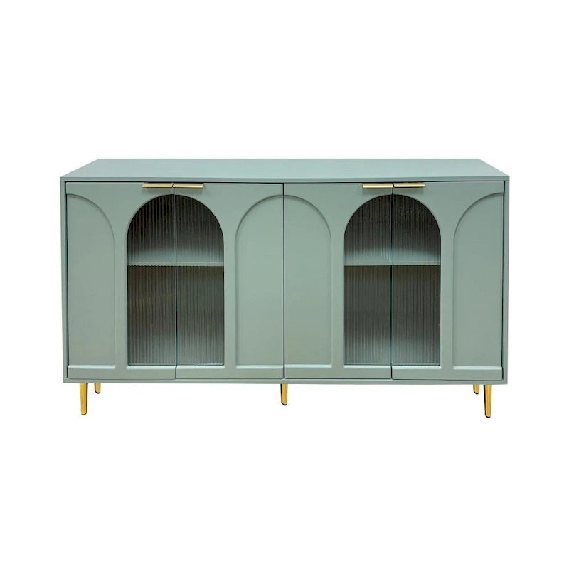 4-Door Cabinet with Fluted Glass and Adjustable Shelves