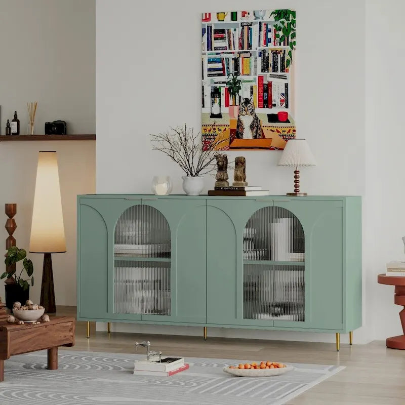 4-Door Cabinet with Fluted Glass and Adjustable Shelves