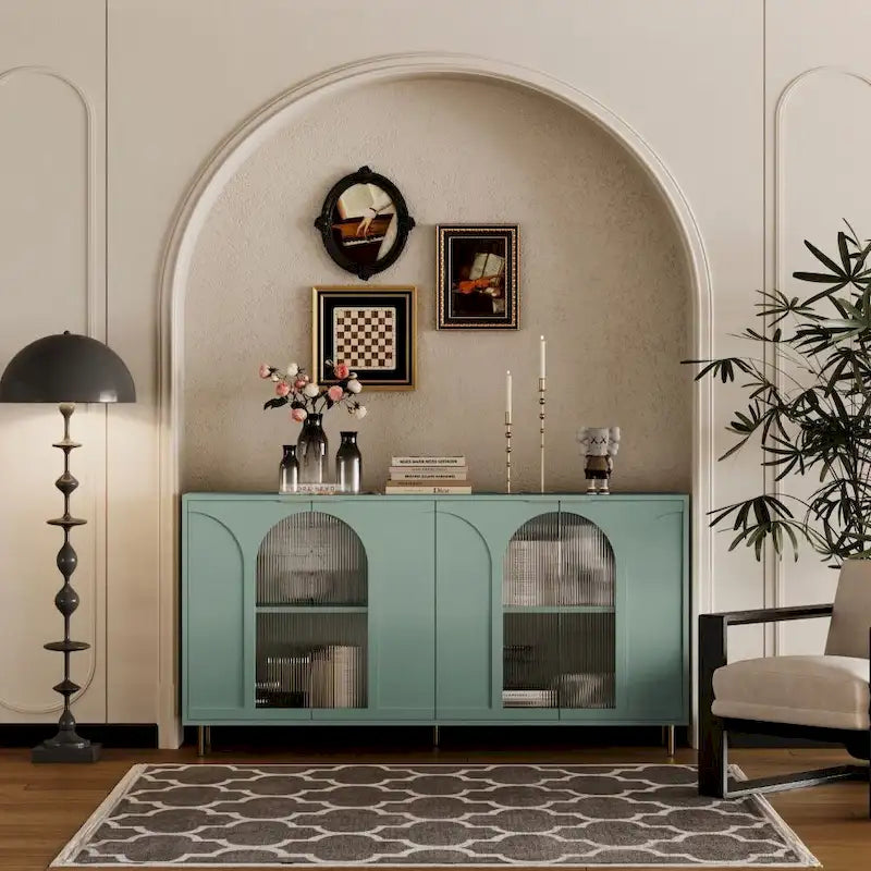4-Door Cabinet with Fluted Glass and Adjustable Shelves