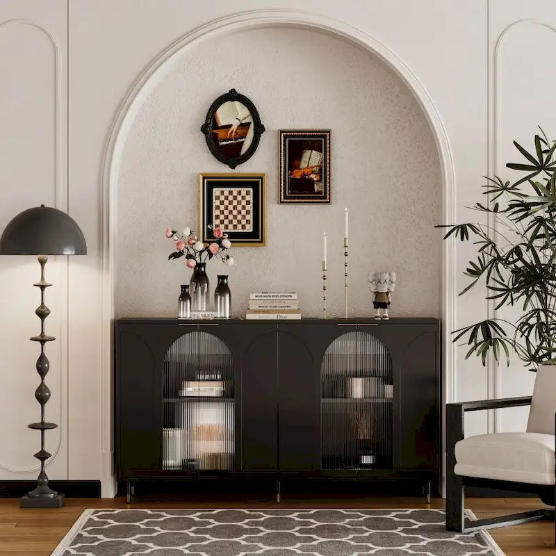 4-Door Cabinet with Fluted Glass and Adjustable Shelves