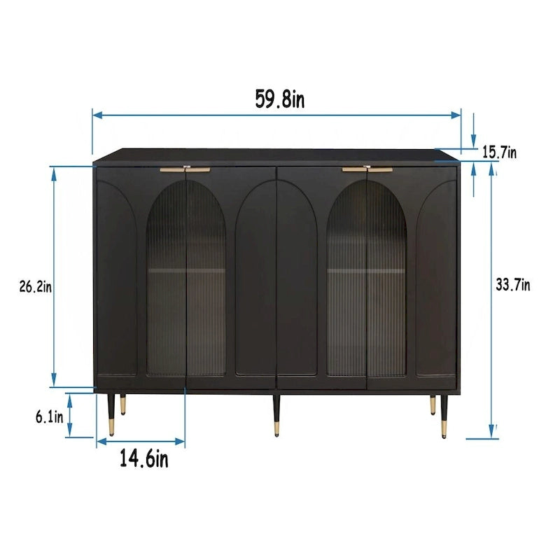 4-Door Cabinet with Fluted Glass and Adjustable Shelves