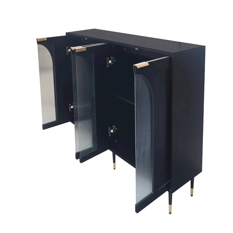 4-Door Cabinet with Fluted Glass and Adjustable Shelves