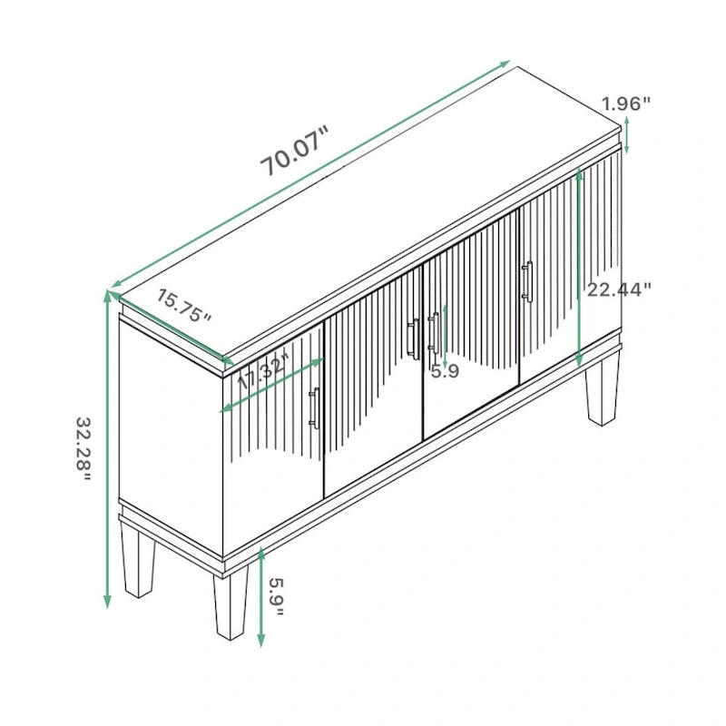 4-Door Storage Cabinet with Adjustable Shelves – 70 Inch Wide