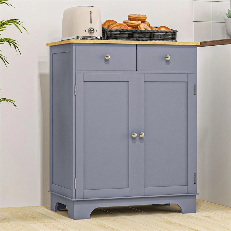 Double Door Storage Cabinet with Drawers and Adjustable Shelf