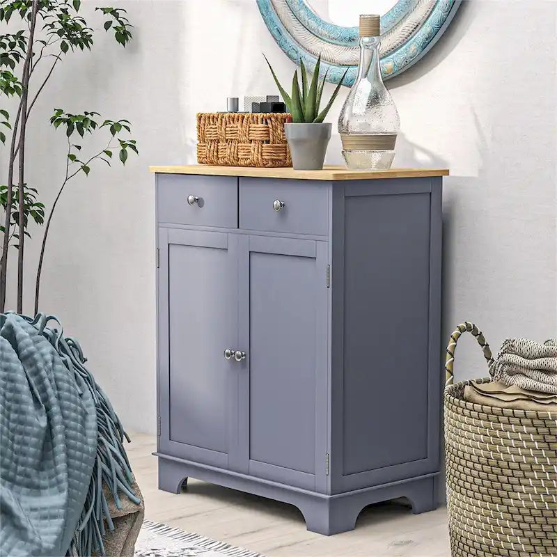 Double Door Storage Cabinet with Drawers and Adjustable Shelf