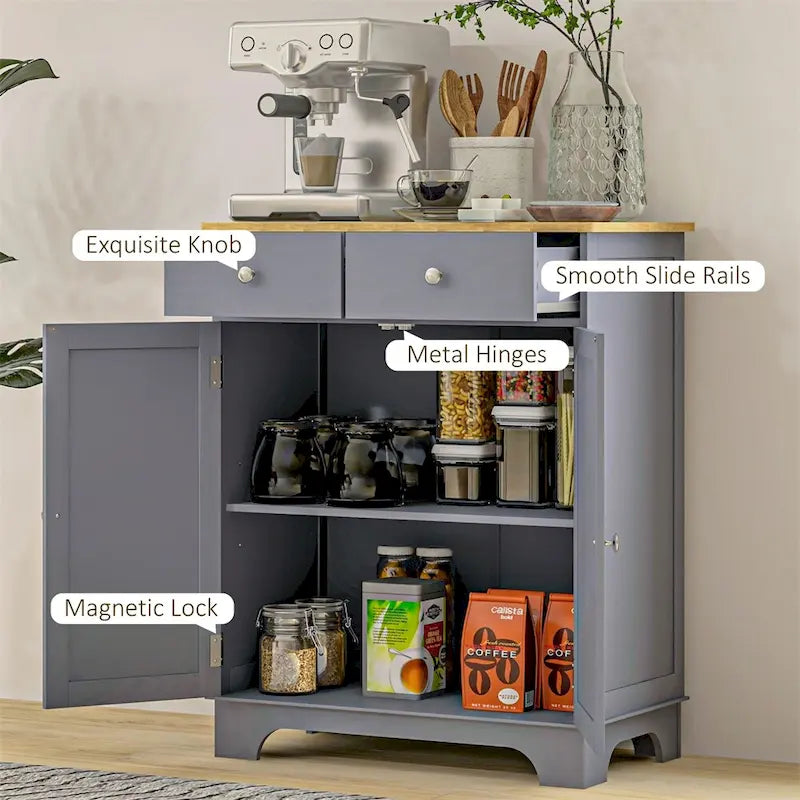Double Door Storage Cabinet with Drawers and Adjustable Shelf