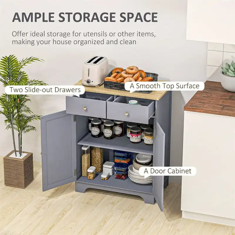 Double Door Storage Cabinet with Drawers and Adjustable Shelf