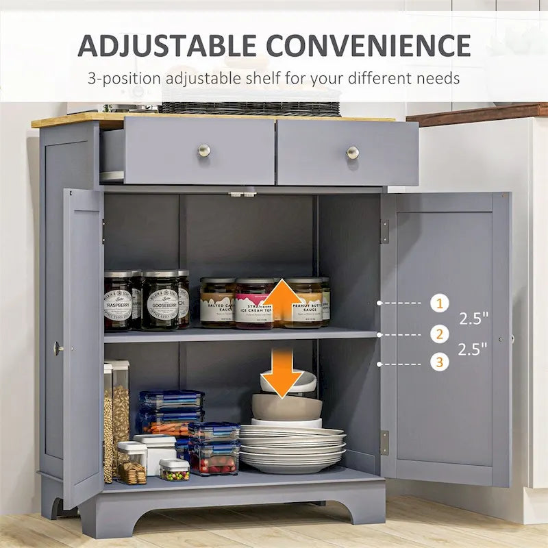 Double Door Storage Cabinet with Drawers and Adjustable Shelf