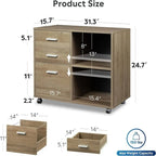 3-Drawer Wood File Cabinet with Open Storage and Wheels