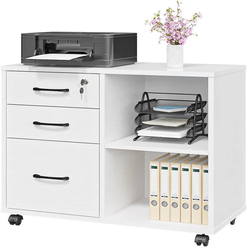 3-Drawer File Cabinet with Open Storage and Printer Stand