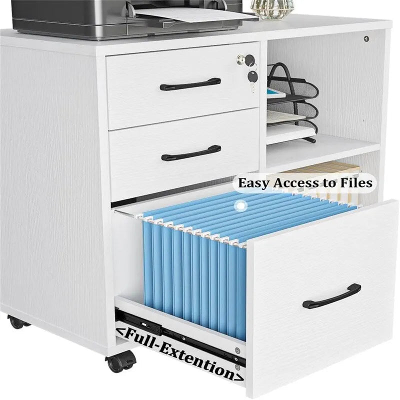 3-Drawer File Cabinet with Open Storage and Printer Stand