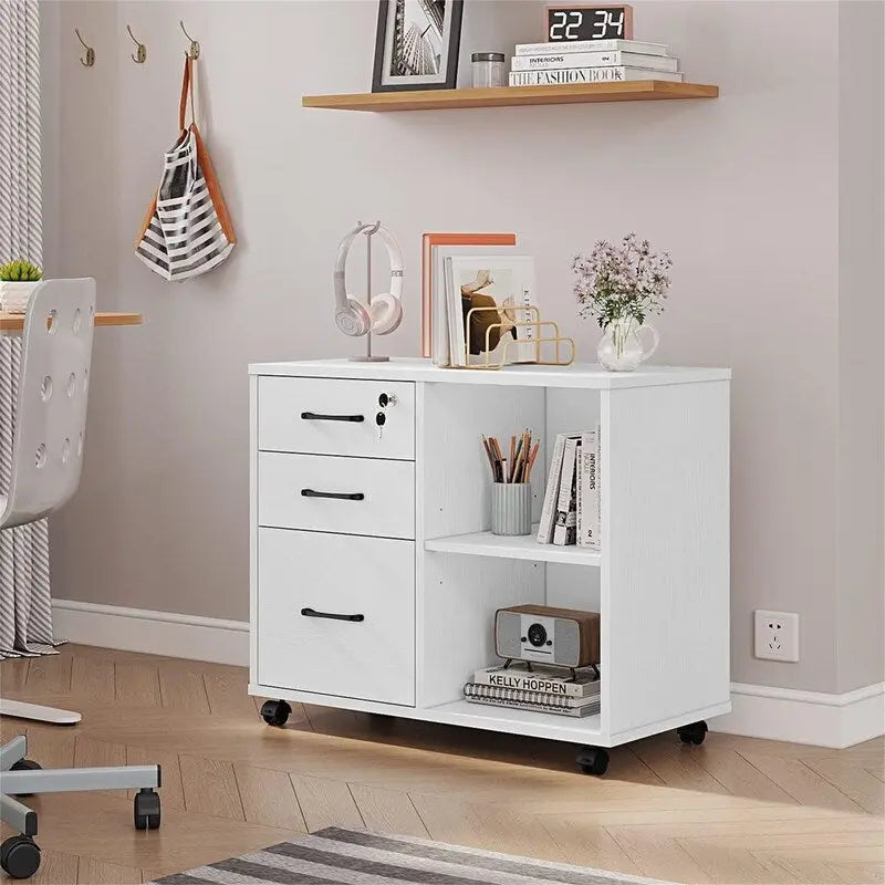 3-Drawer File Cabinet with Open Storage and Printer Stand