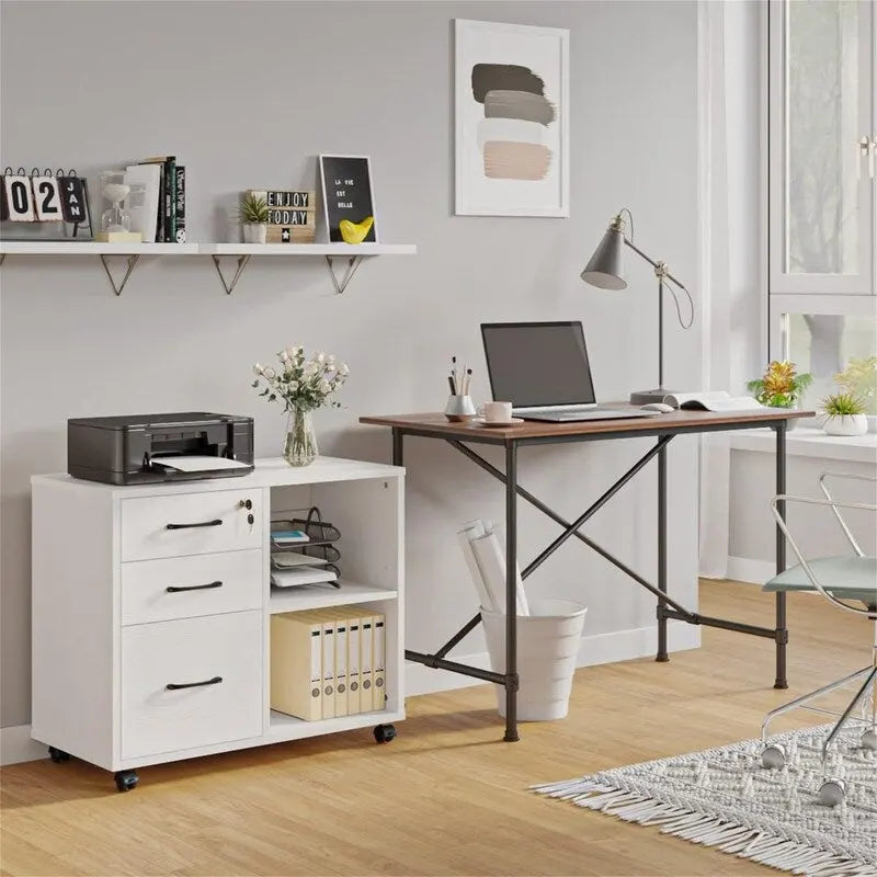 3-Drawer File Cabinet with Open Storage and Printer Stand