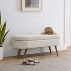 Modern Oval Storage Bench with Wood Legs