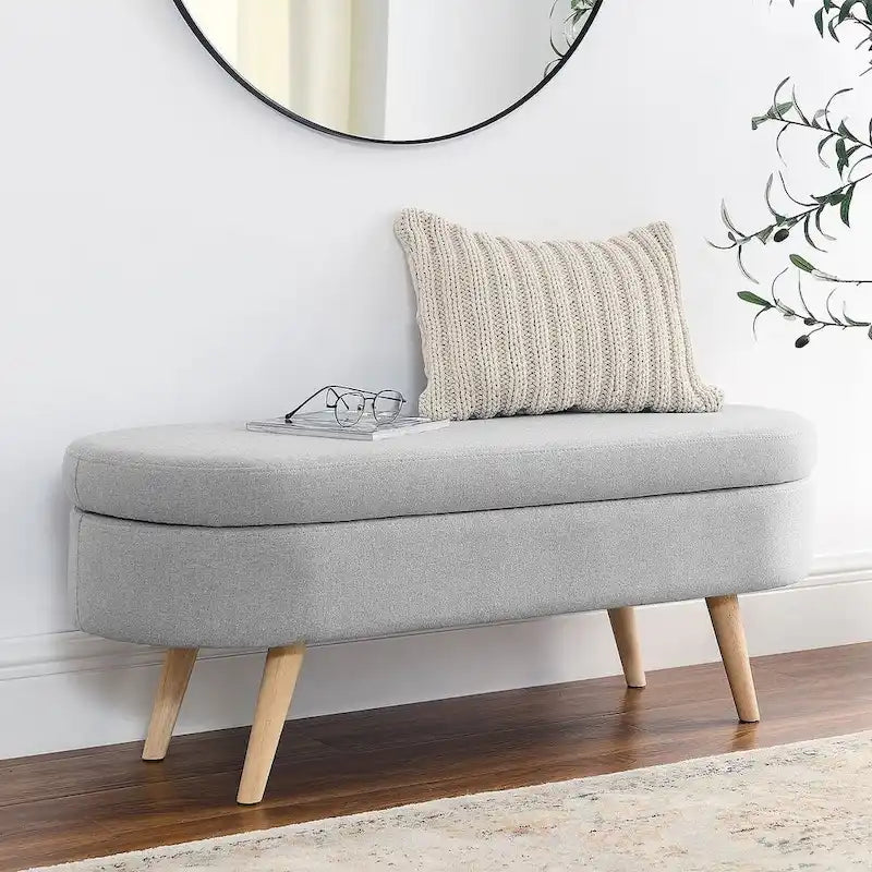 Oval Storage Bench with Wood Legs