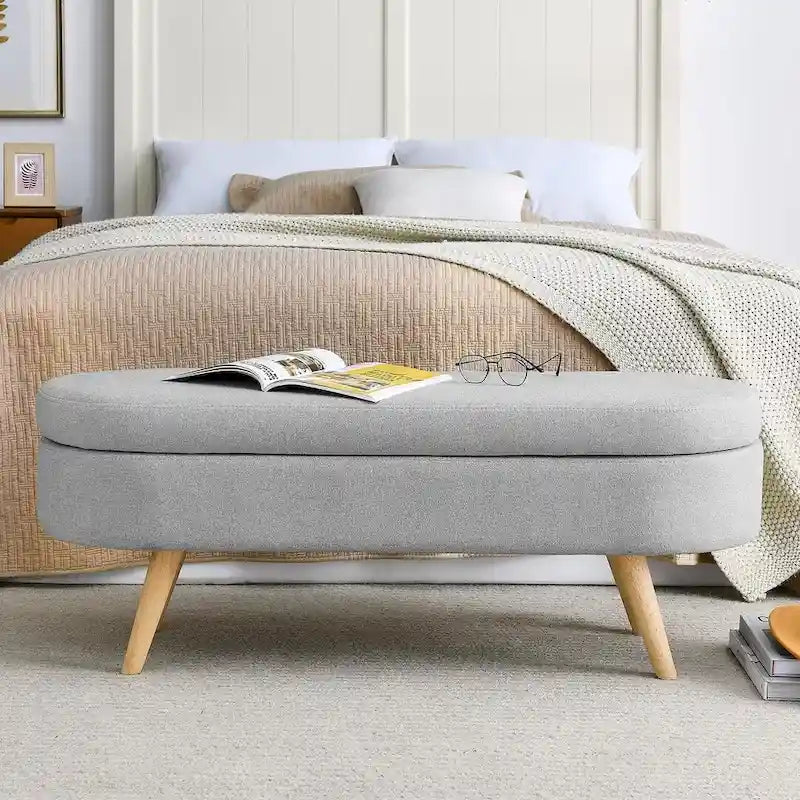 Oval Storage Bench with Wood Legs