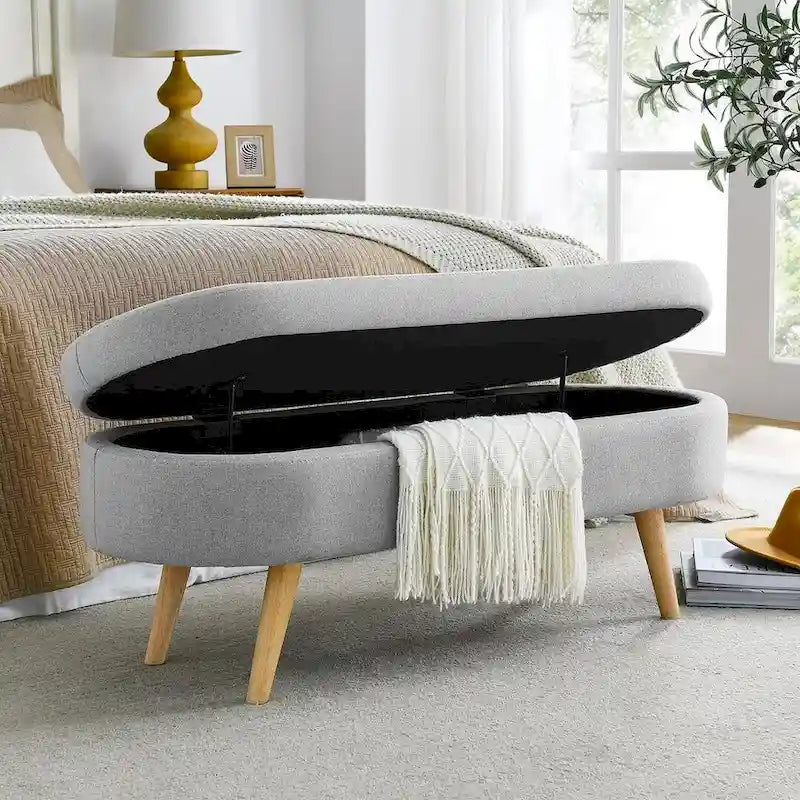 Oval Storage Bench with Wood Legs