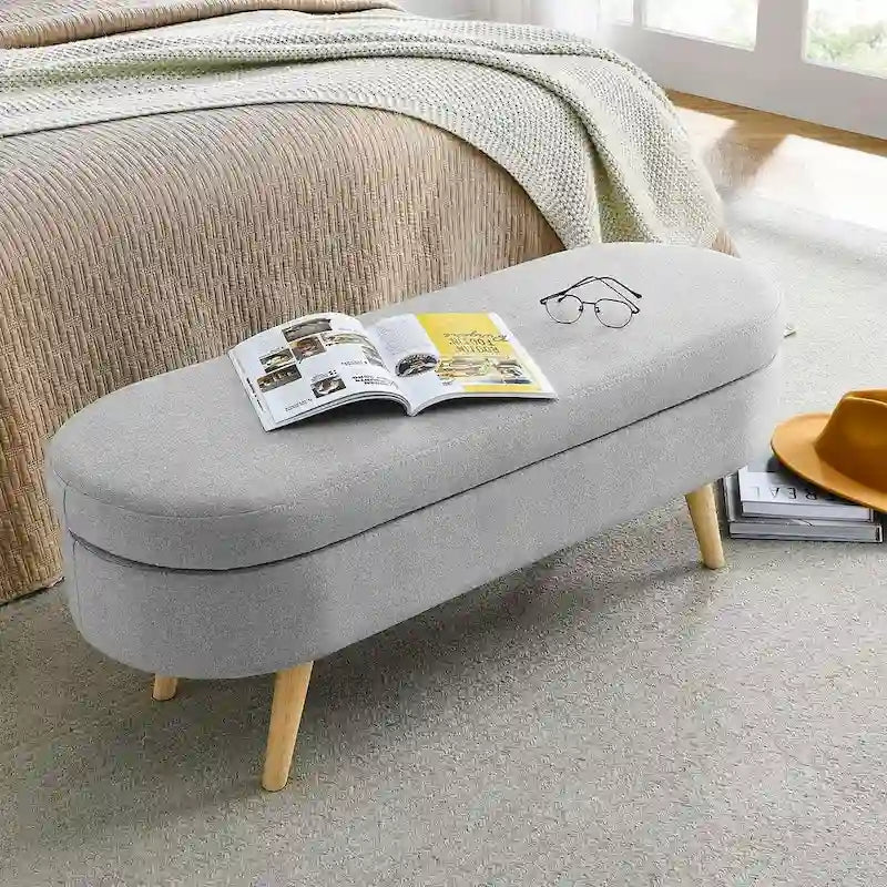 Oval Storage Bench with Wood Legs