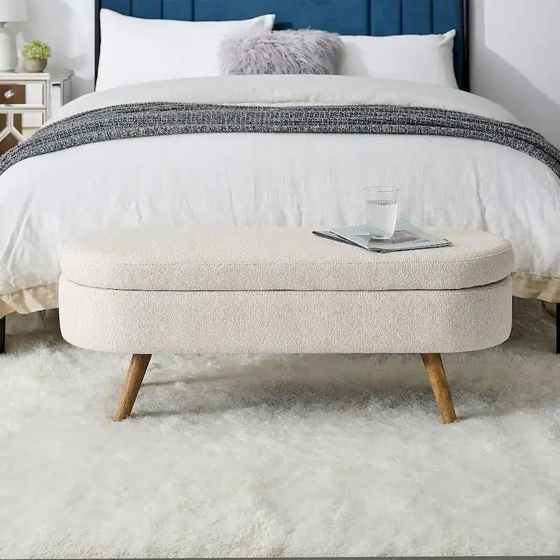Oval Storage Bench with Wood Legs
