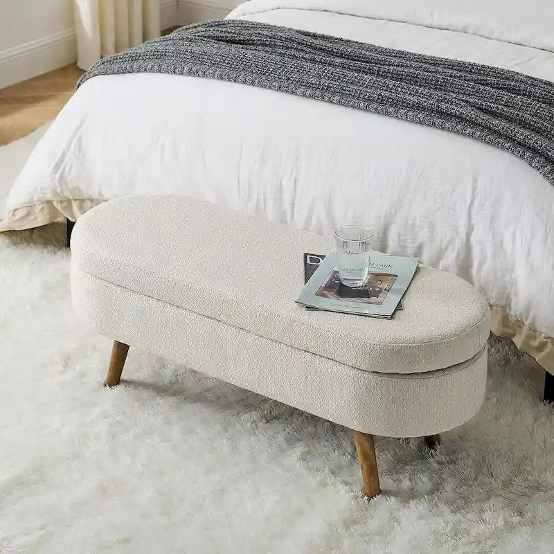 Oval Storage Bench with Wood Legs