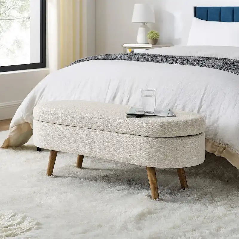 Oval Storage Bench with Wood Legs