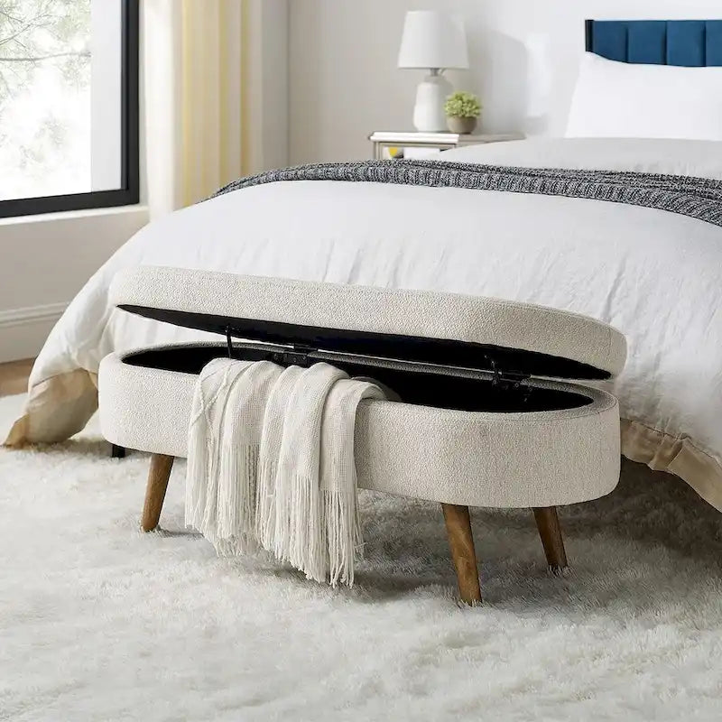Oval Storage Bench with Wood Legs