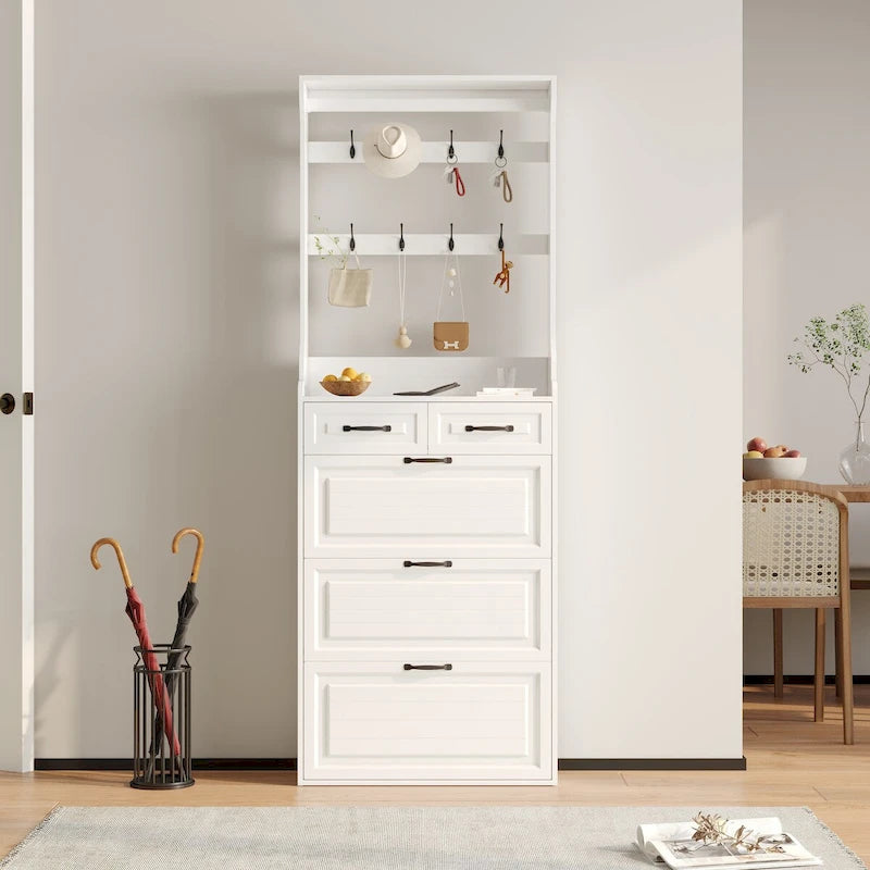 Shoe Cabinet with 3 Flip-Down Doors and 2 Drawers