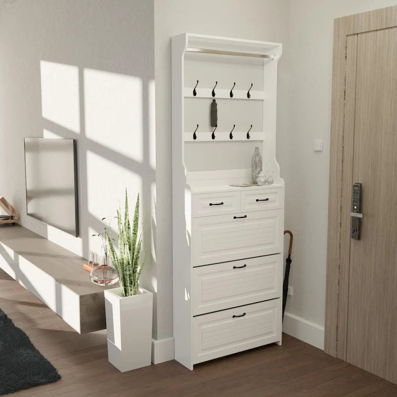 Shoe Cabinet with 3 Flip-Down Doors and 2 Drawers