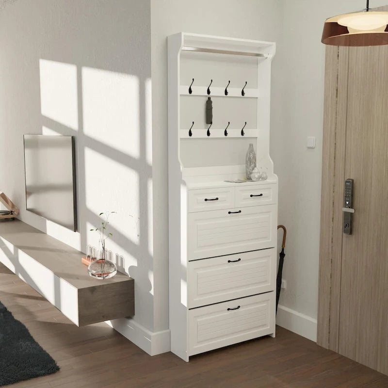 Shoe Cabinet with 3 Flip-Down Doors and 2 Drawers